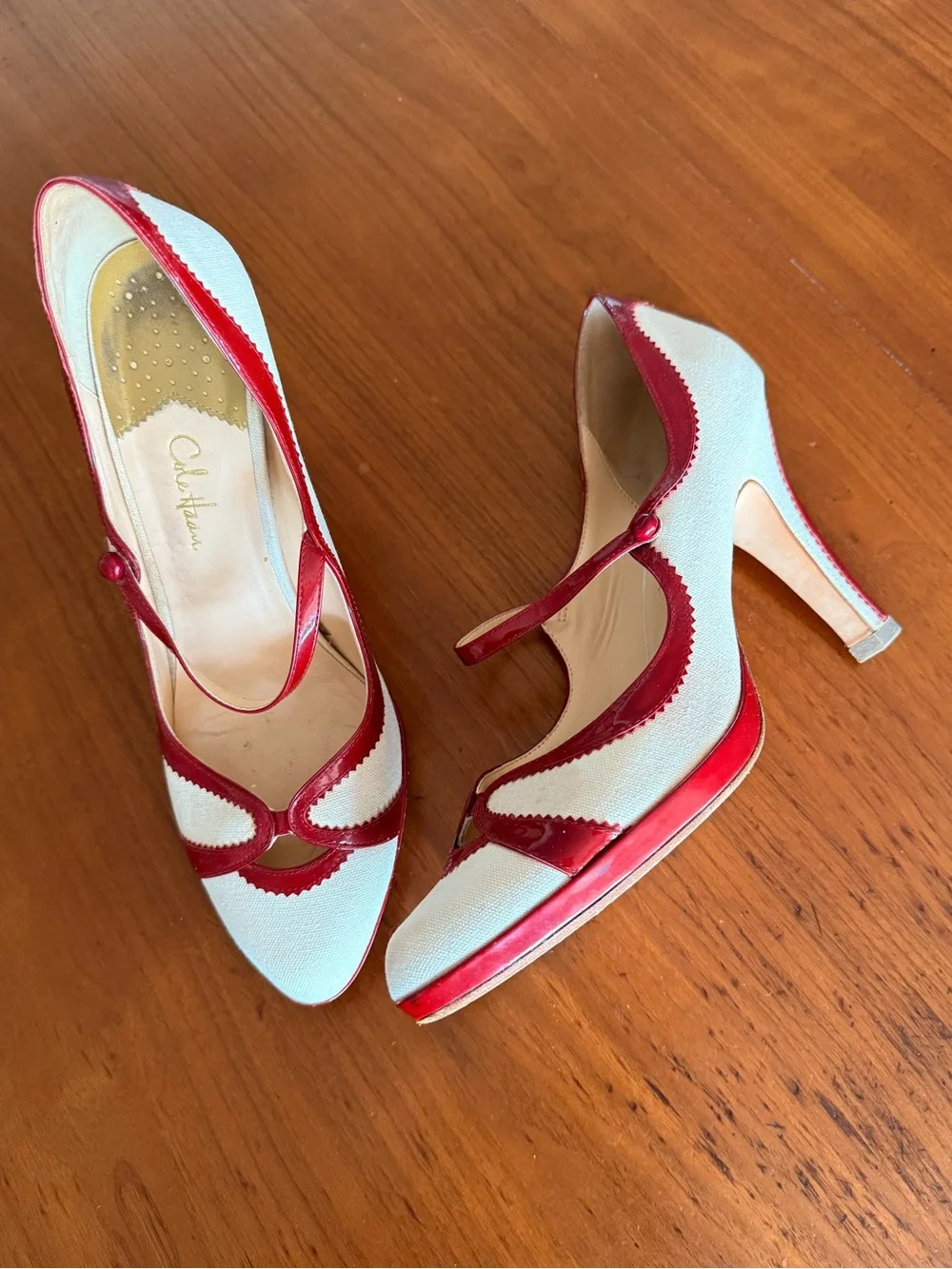 Cole Haan Two-Tone White and Red Mary Jane Heels